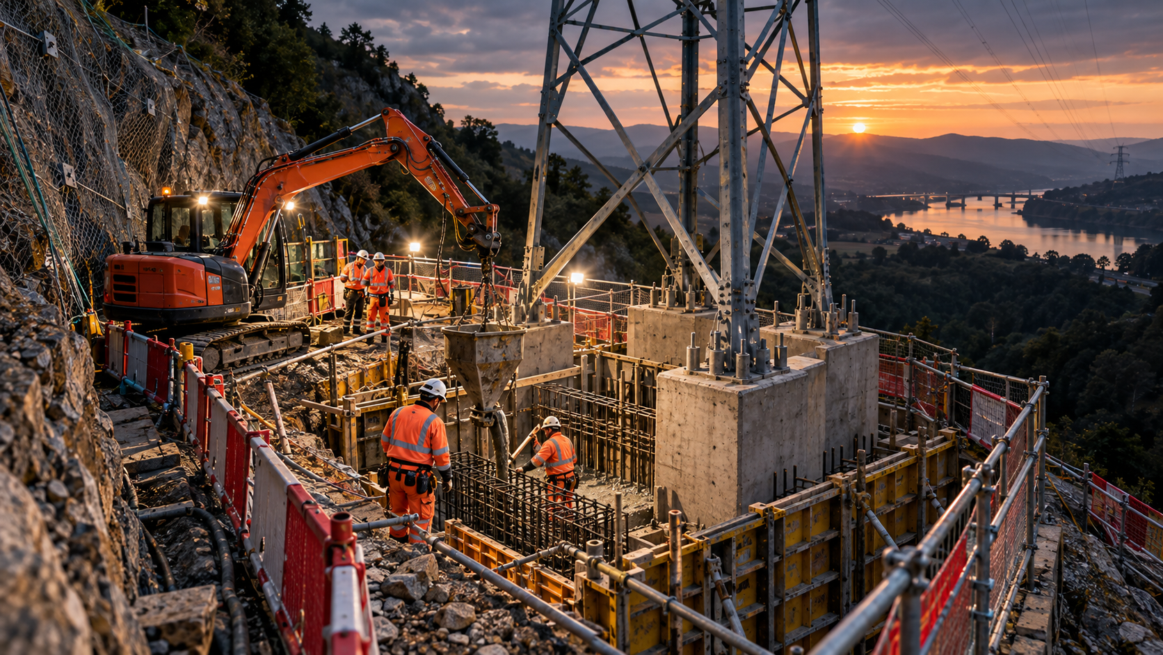 Constrained transmission foundation works with limited access, plant, temporary works and site coordination