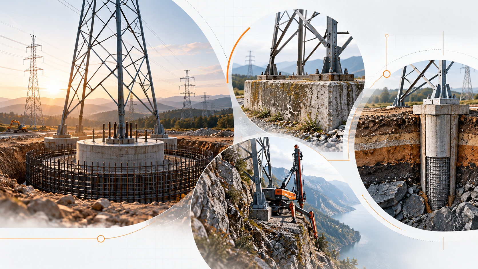 Illustrative transmission tower foundation engineering and construction
