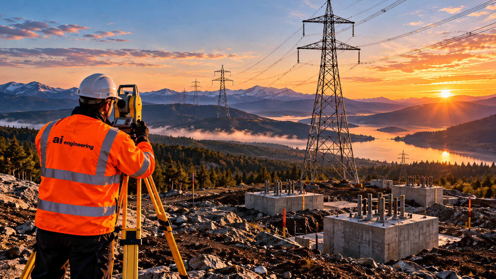 Surveying and construction verification activities on a transmission infrastructure site